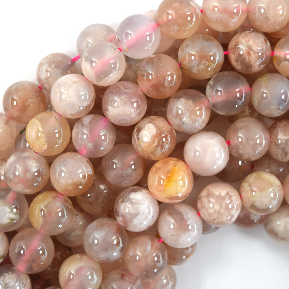 Natural Peach Cherry Blossom Sakura Agate Round Beads 15" 6mm 8mm 10mm S1