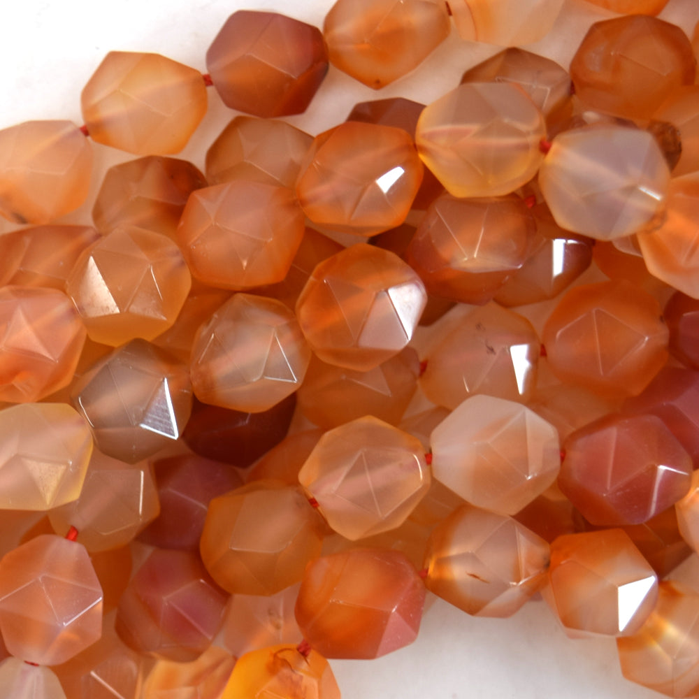 Natural Star Cut Faceted Carnelian Round Beads Gemstone 15" Strand 6mm 8mm 10mm