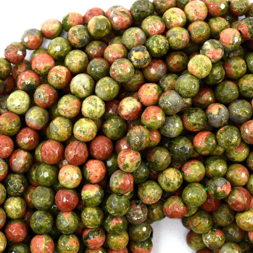 Natural Faceted Green Unakite Jasper Round Beads 15" 4mm 6mm 8mm 10mm 12mm