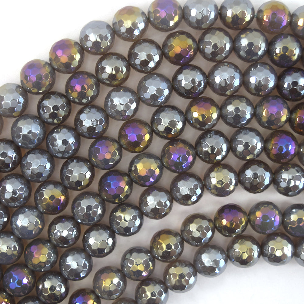 Mystic Titanium Faceted Gray Agate Round Beads 15" Strand 6mm 8mm 10mm