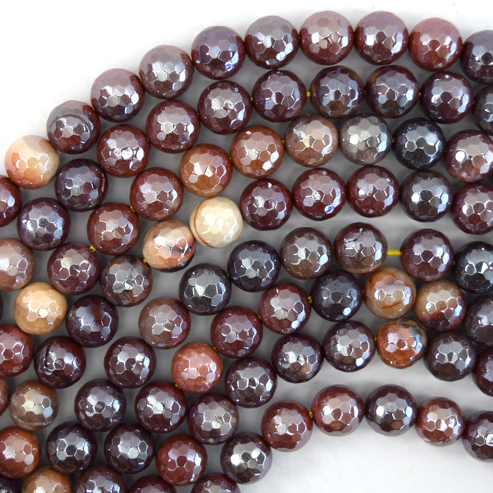 Mystic Titanium Faceted Mookaite Round Beads 15" Strand Mookite 6mm 8mm 10mm