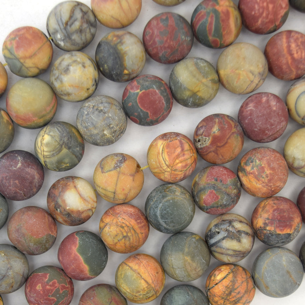 Natural Matte Multicolor Picasso Jasper Round Beads 15" Strand 6mm 8mm 10mm