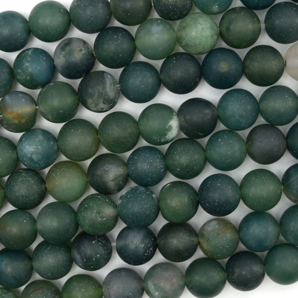 Natural Matte Green Moss Agate Round Beads 15