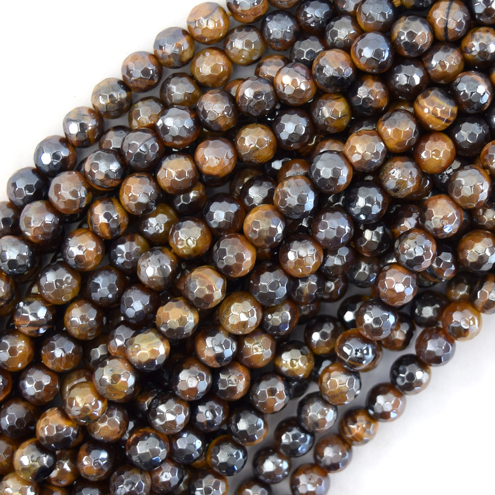 Mystic Titanium Faceted Tiger Eye Round Beads 15