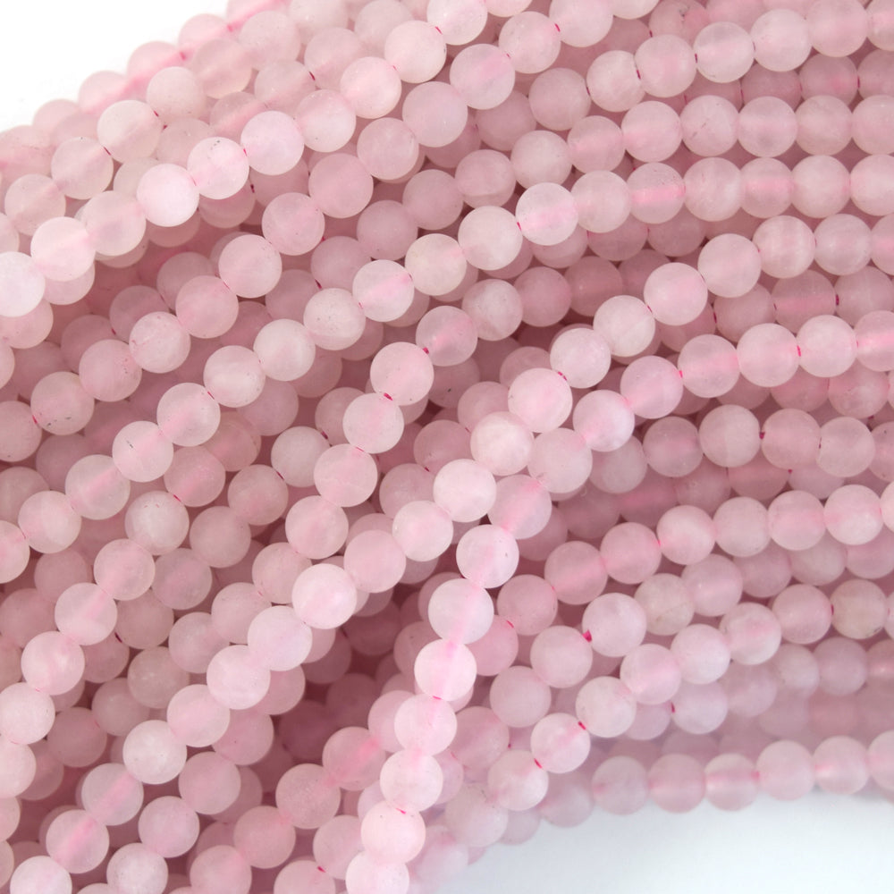 Matte Pink Rose Quartz Round Beads Gemstone 15