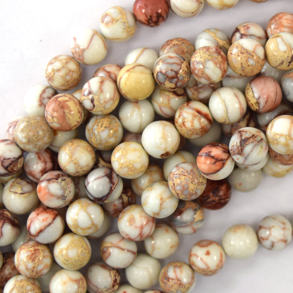 Natural Brown White Sea Sediment Jasper Round Beads 15.5" Strand 4mm 6mm 8mm 10mm