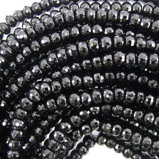 AA Faceted Black Onyx Rondelle Button Beads Gemstone 15" Strand 3mm 4mm 6mm 8mm
