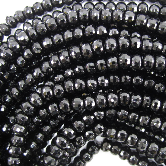AA Faceted Black Onyx Rondelle Button Beads Gemstone 15