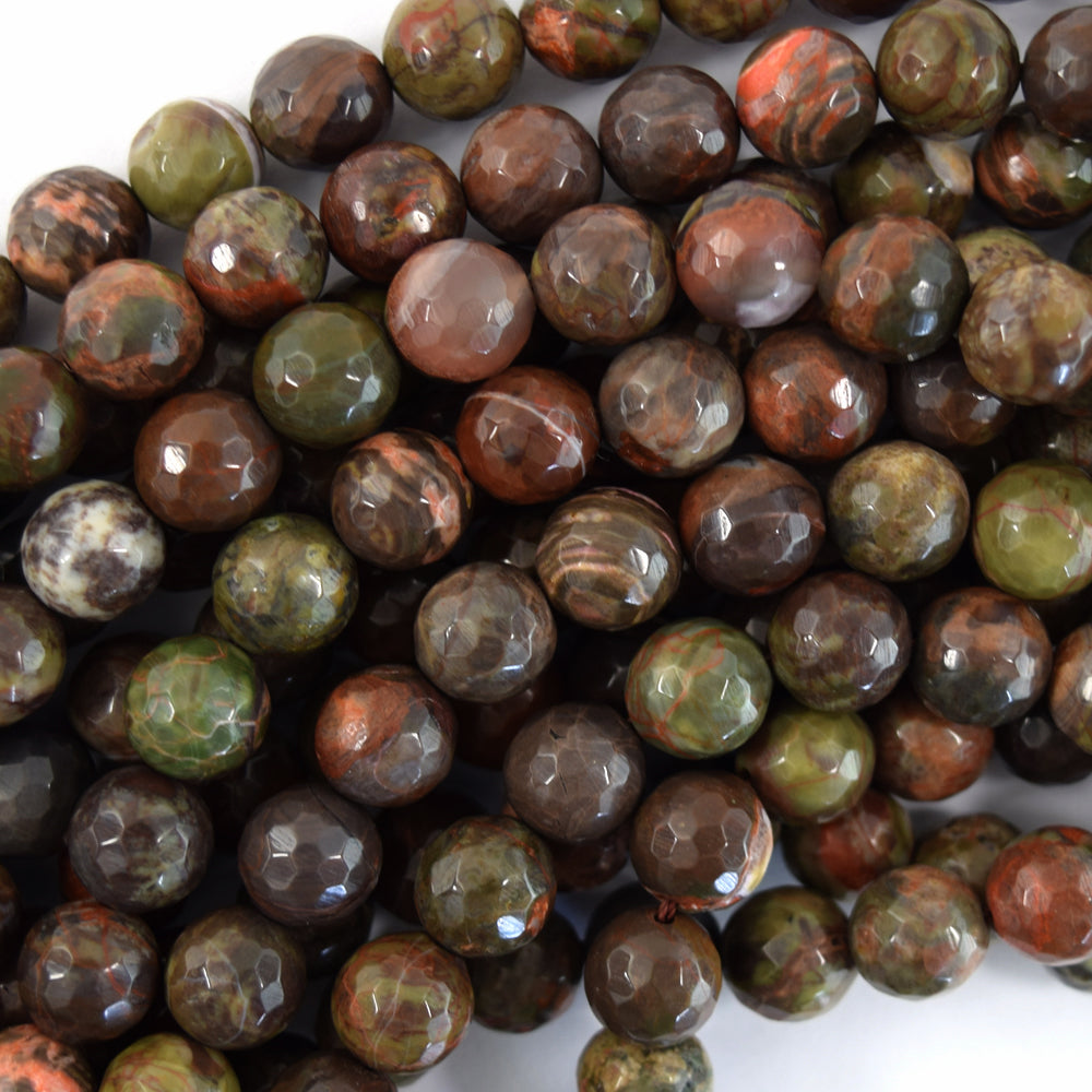 Natural Faceted Australian Flower Agate Round Beads 15" Strand 6mm 8mm 10mm 12mm