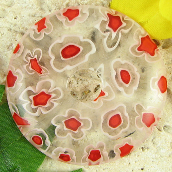 2 pieces 40mm red millefiori lampwork glass donut pendant S2
