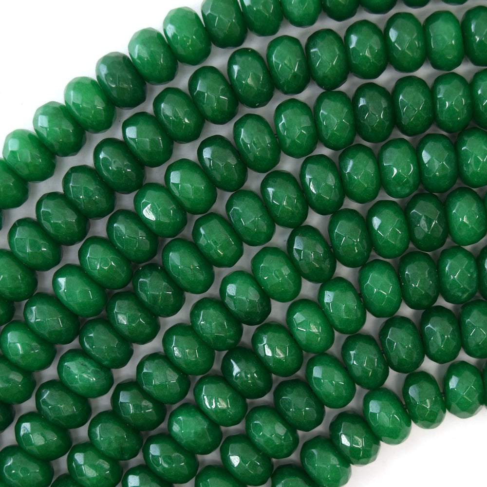 Faceted Emerald Green Jade Rondelle Button Beads 15" Strand 3mm 4mm 6mm 8mm