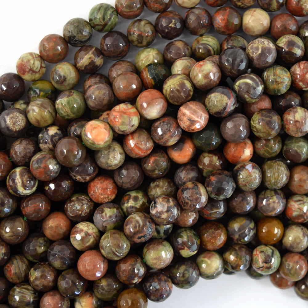 Natural Faceted Australian Flower Agate Round Beads 15" Strand 6mm 8mm 10mm 12mm