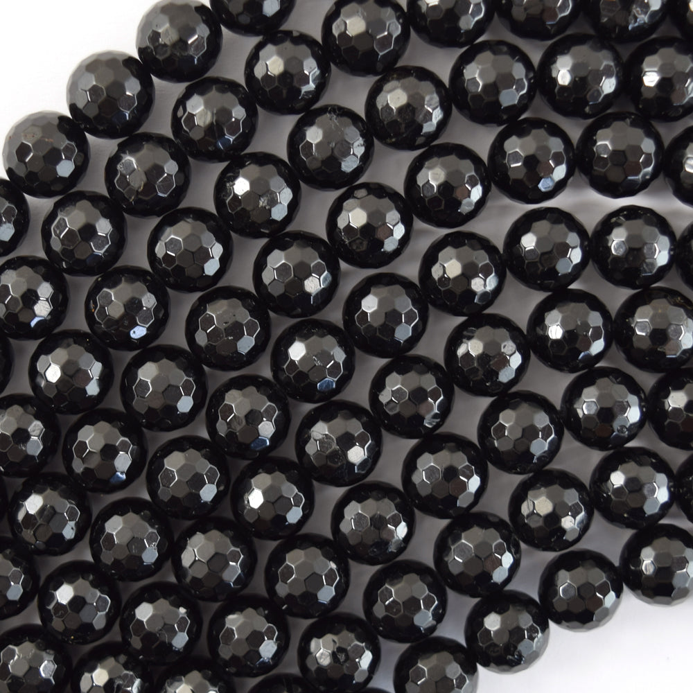 AA Natural Faceted Black Tourmaline Round Beads 15" Strand 3mm 4mm 6mm 8mm