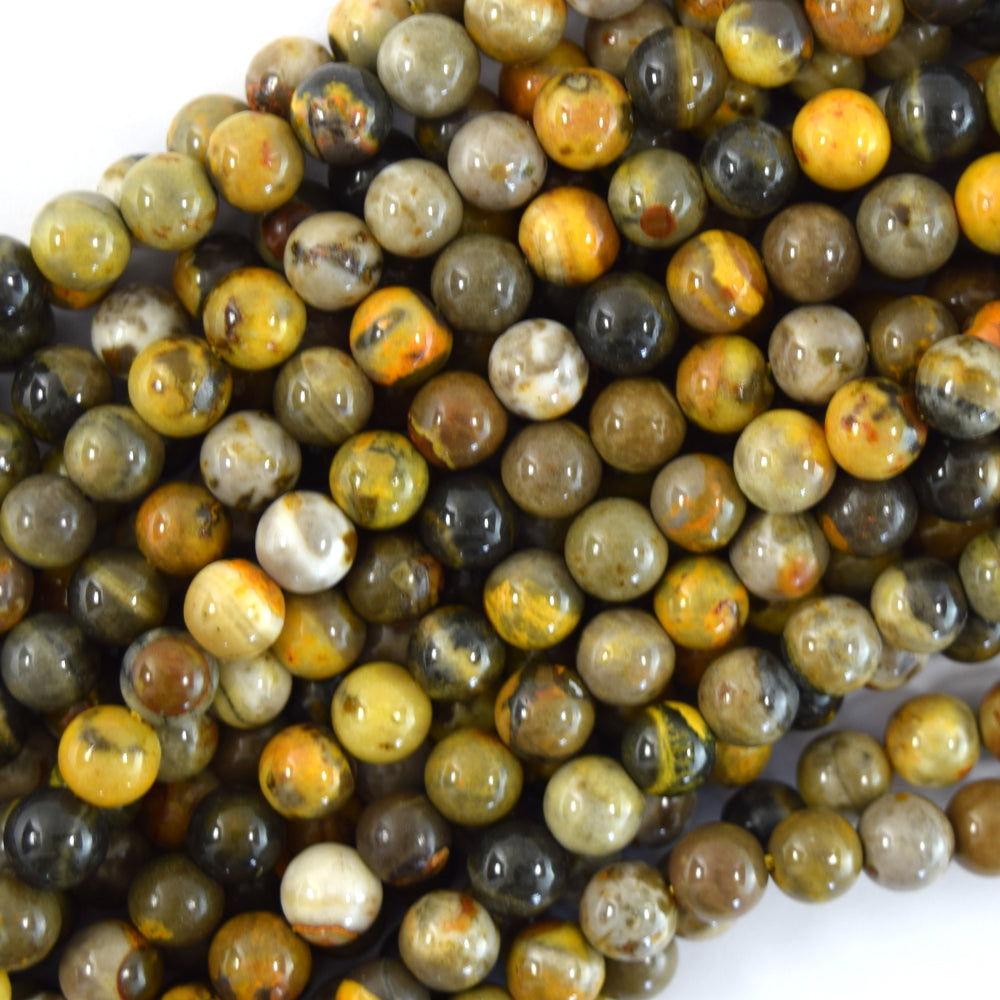 AA Natural Black Yellow Jasper Round Beads 15.5" Strand 6mm 8mm 10mm