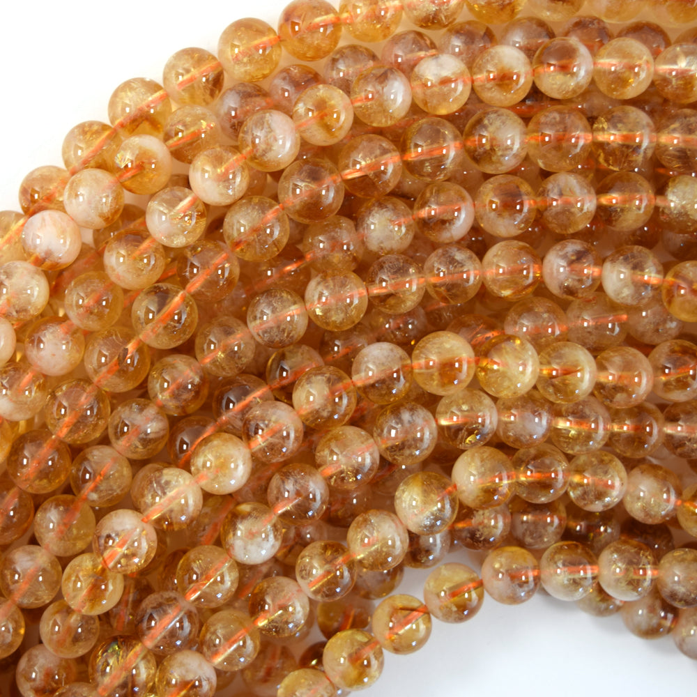 AA Natural Yellow Citrine Round Beads Gemstone 15" Strand 6mm 8mm 10mm S2