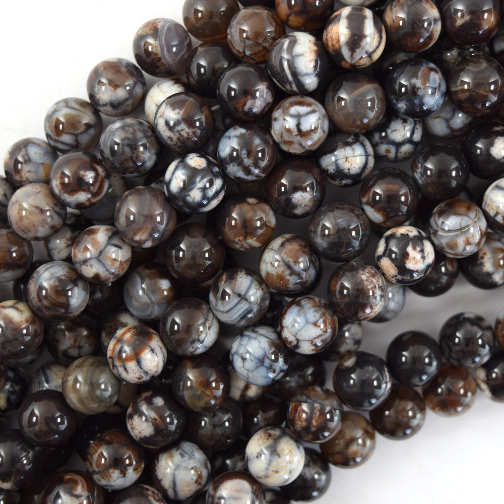 Brown Coffee Fire Agate Round beads Gemstone 15" Strand 6mm 8mm 10mm