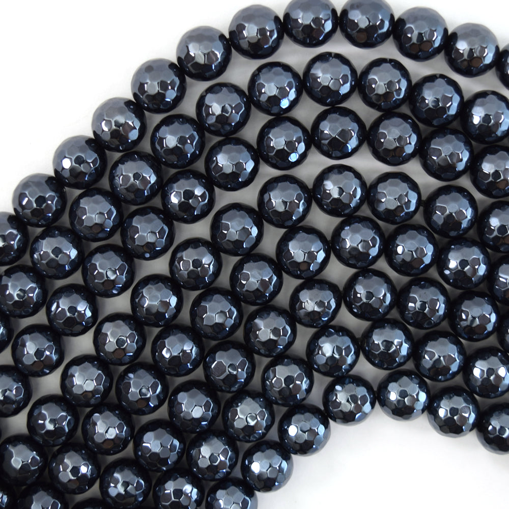 Mystic Titanium Faceted Black Onyx Round Beads 15" Strand 6mm 8mm 10mm 12mm