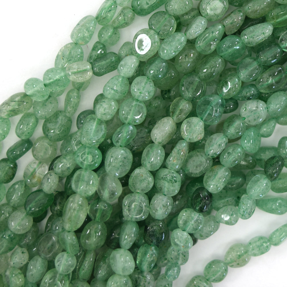 6mm - 8mm natural green strawberry quartz pebble nugget beads 15.5