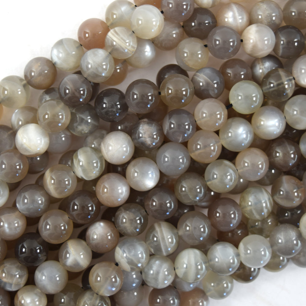 Natural Gray Moonstone Round Beads Gemstone 15" Strand 6mm 8mm 10mm