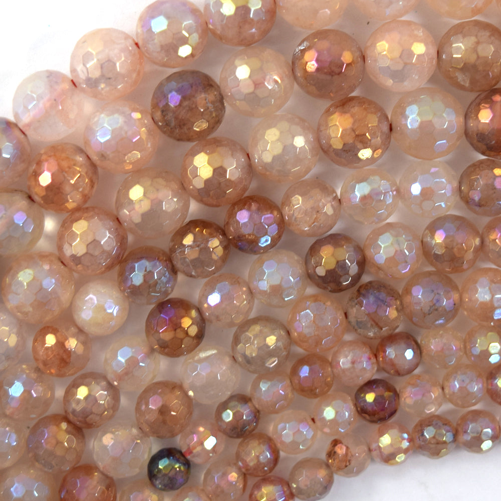 Mystic Titanium Faceted Pink Healer Quartz Round Beads 15" Strand 6mm 8mm 10mm