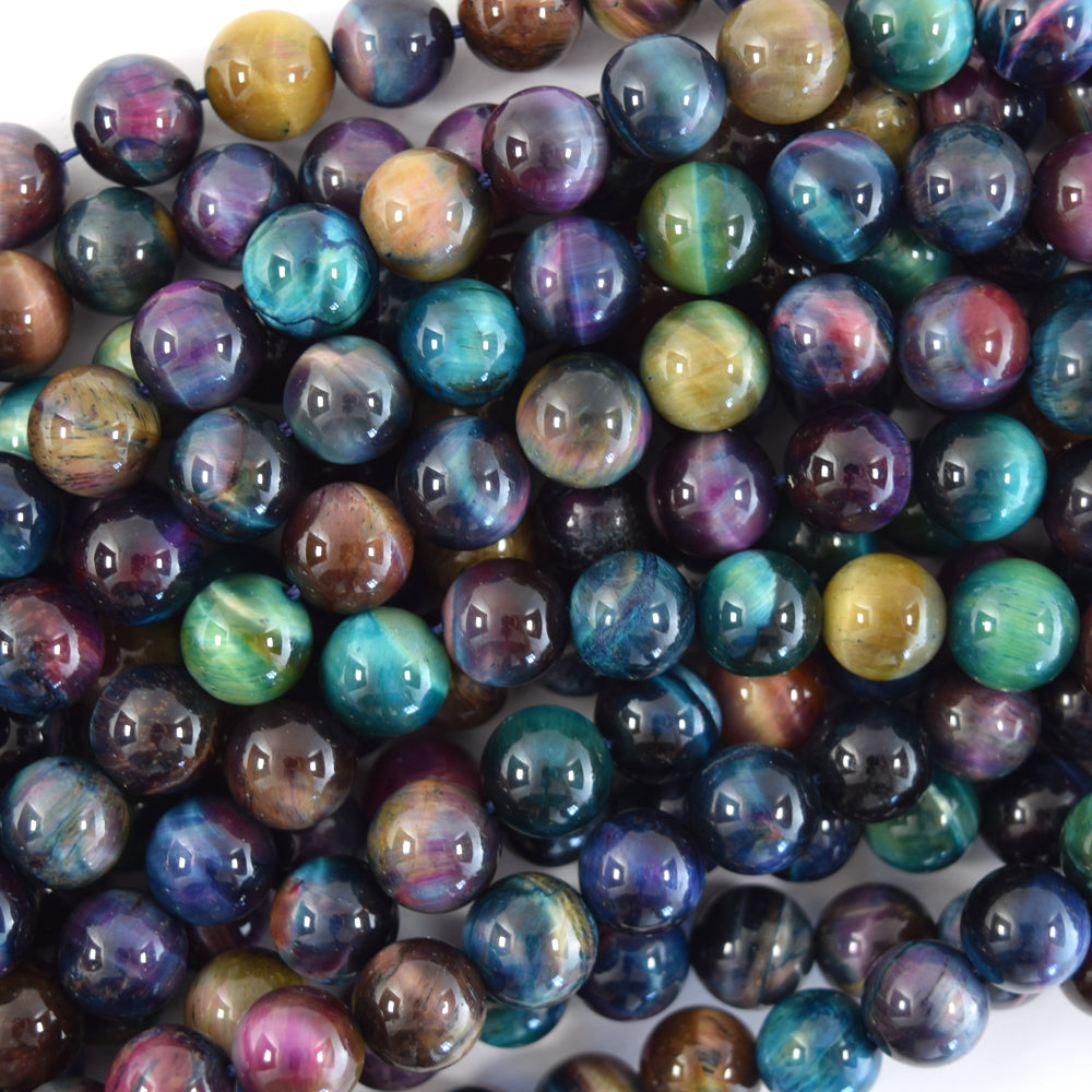 Galaxy Rainbow Tiger Eye Round Beads Gemstone 15