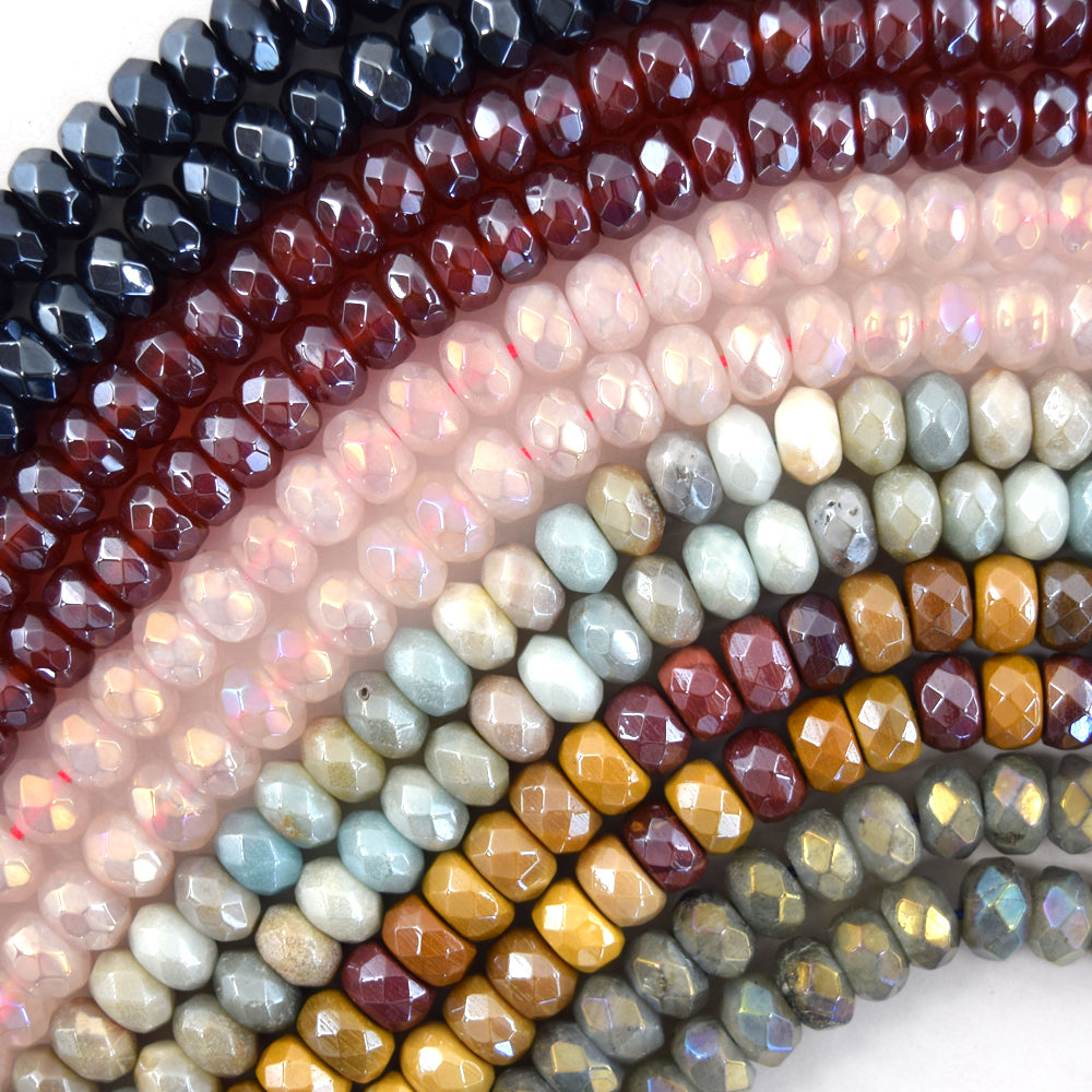 5x8mm Mystic Titanium Faceted Gemstone Rondelle Button Beads 15" Strand