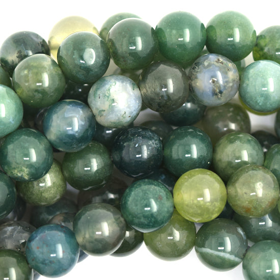 Natural Green Moss Agate Round Beads Gemstone 15" Strand 4mm 6mm 8mm 10mm 12mm