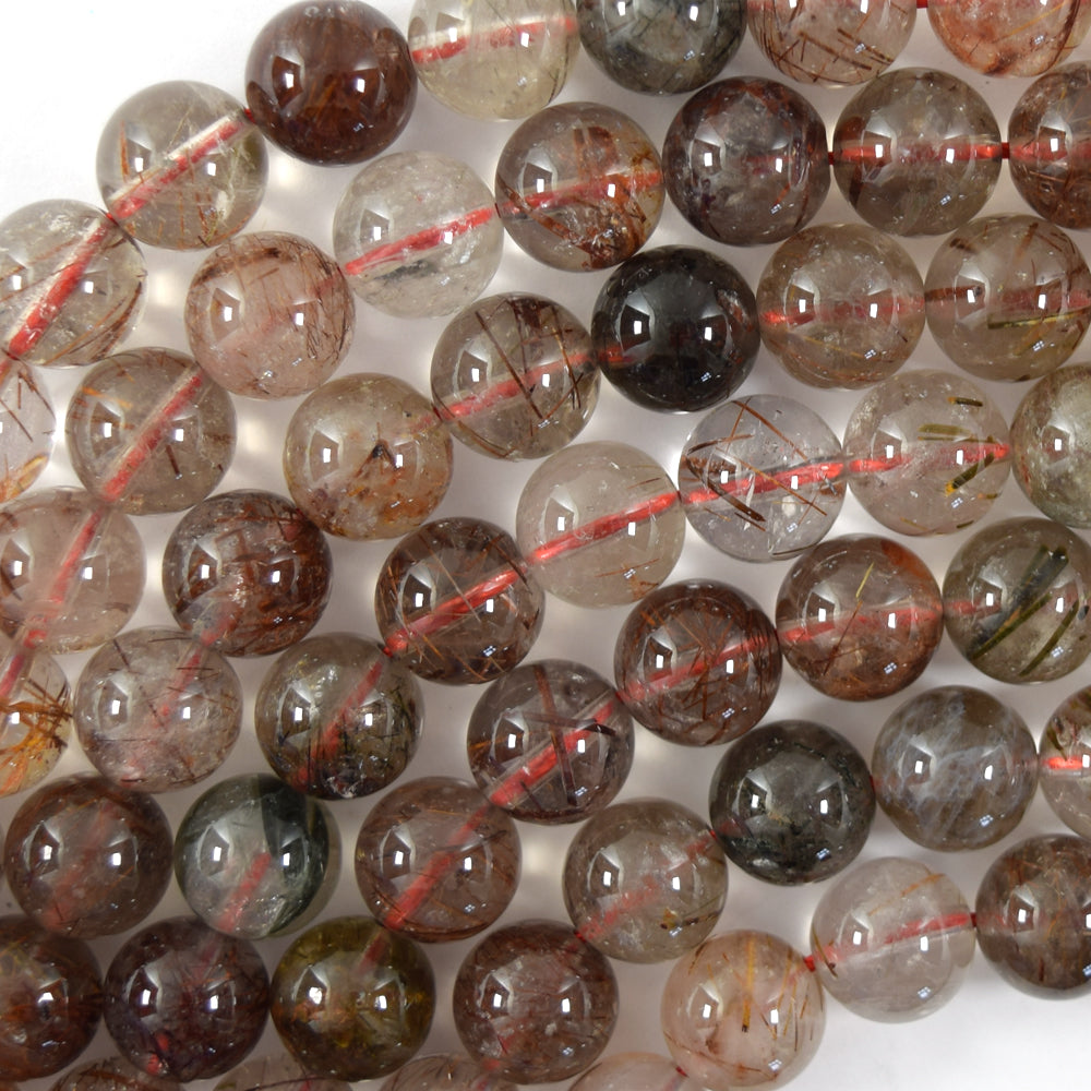 AA Natural Copper Rutilated Quartz Round Beads 15.5" Strand 6mm 8mm 10mm - Eagle Beadz