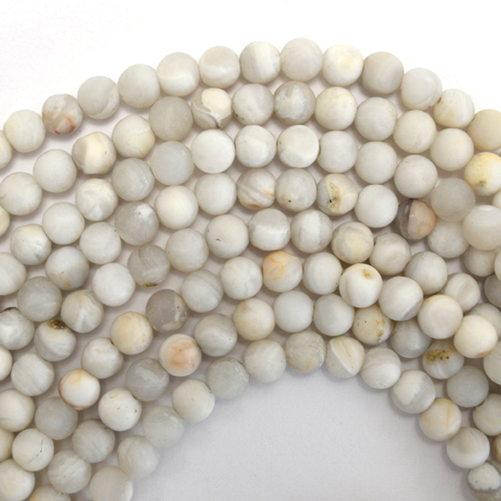 Natural Matte Cream Crazy Lace Agate Round Beads Gemstone 15