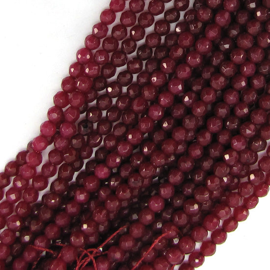 Faceted Ruby Red Jade Round Beads Gemstone 15" Strand 3mm 4mm 6mm 8mm 10mm
