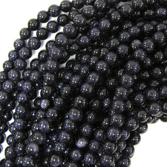 Blue Goldstone Round Beads Gemstone 14.5" Strand Sandstone 4mm 6mm 8mm 10mm