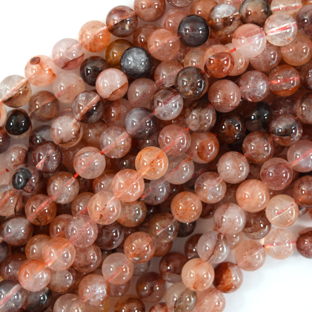 Natural Red Phantom Quartz Round Beads Gemstone 15.5" Strand 6mm 8mm 10mm