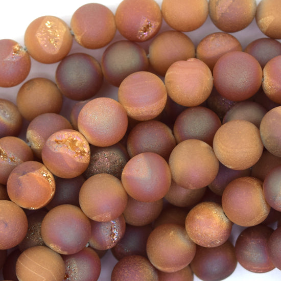 Matte Light Brown Druzy Agate Round Beads 15" Strand 6mm 8mm 10mm 12mm