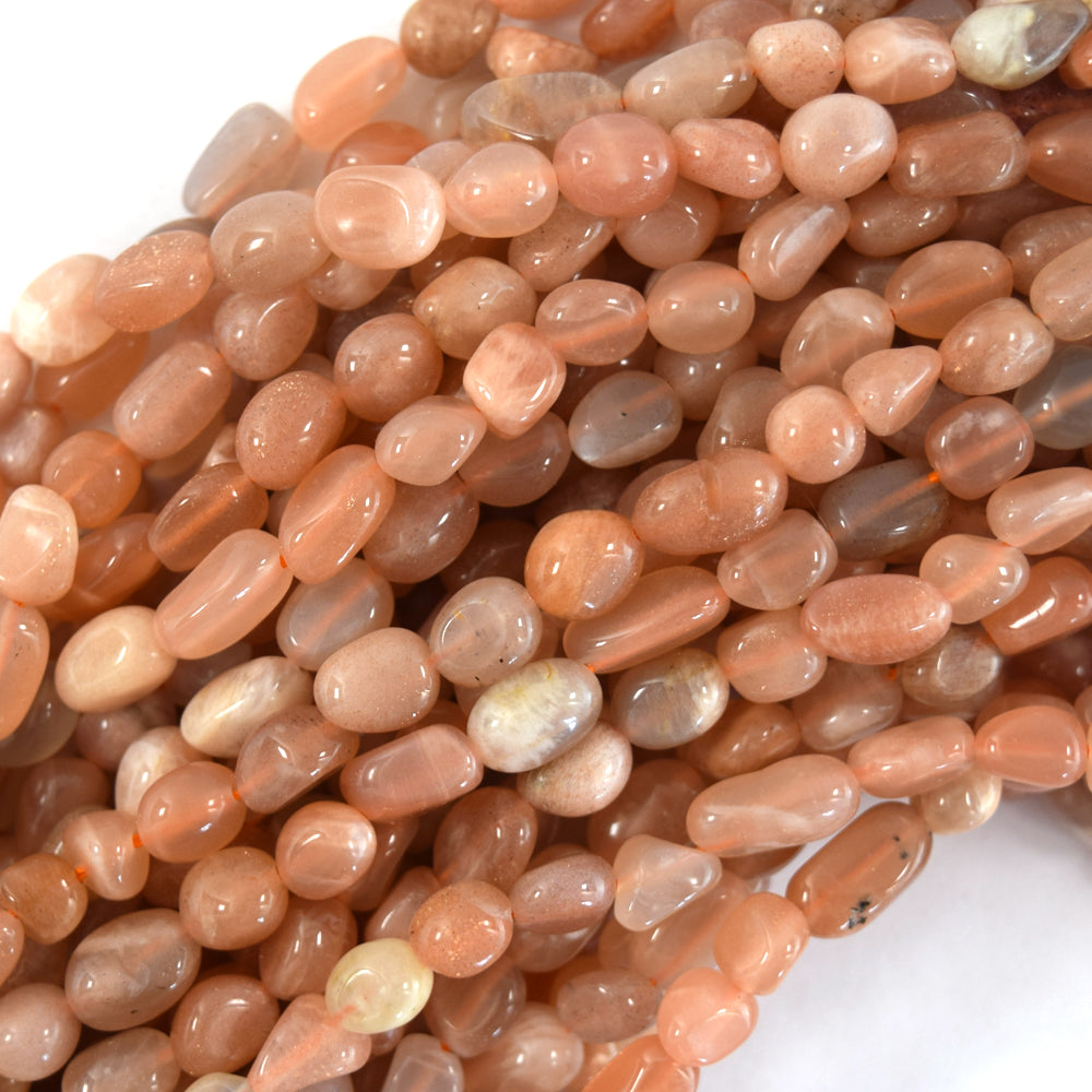 6mm - 8mm natural orange sunstone pebble nugget beads 15.5