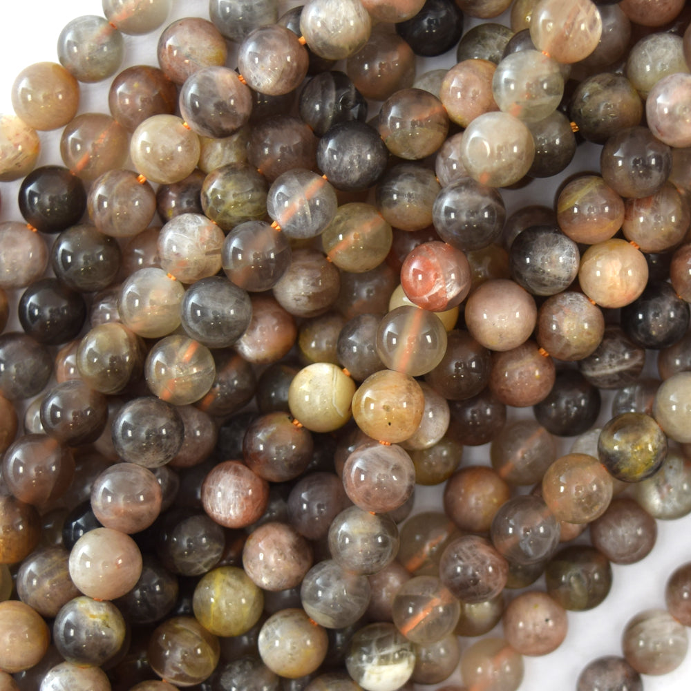 Natural Black Gray Sunstone Round Beads Gemstone 15