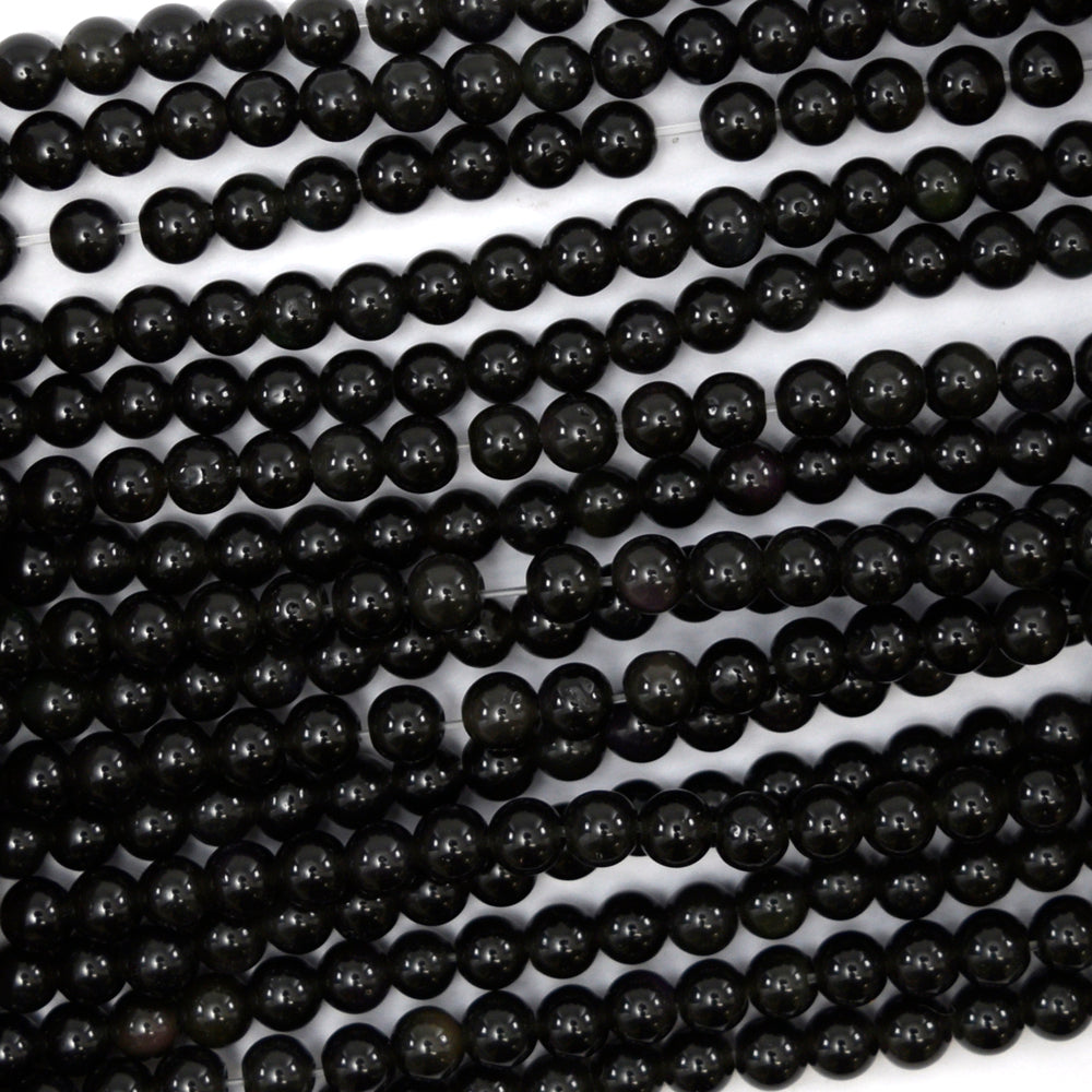 Natural Rainbow Black Obsidian Round Beads 15