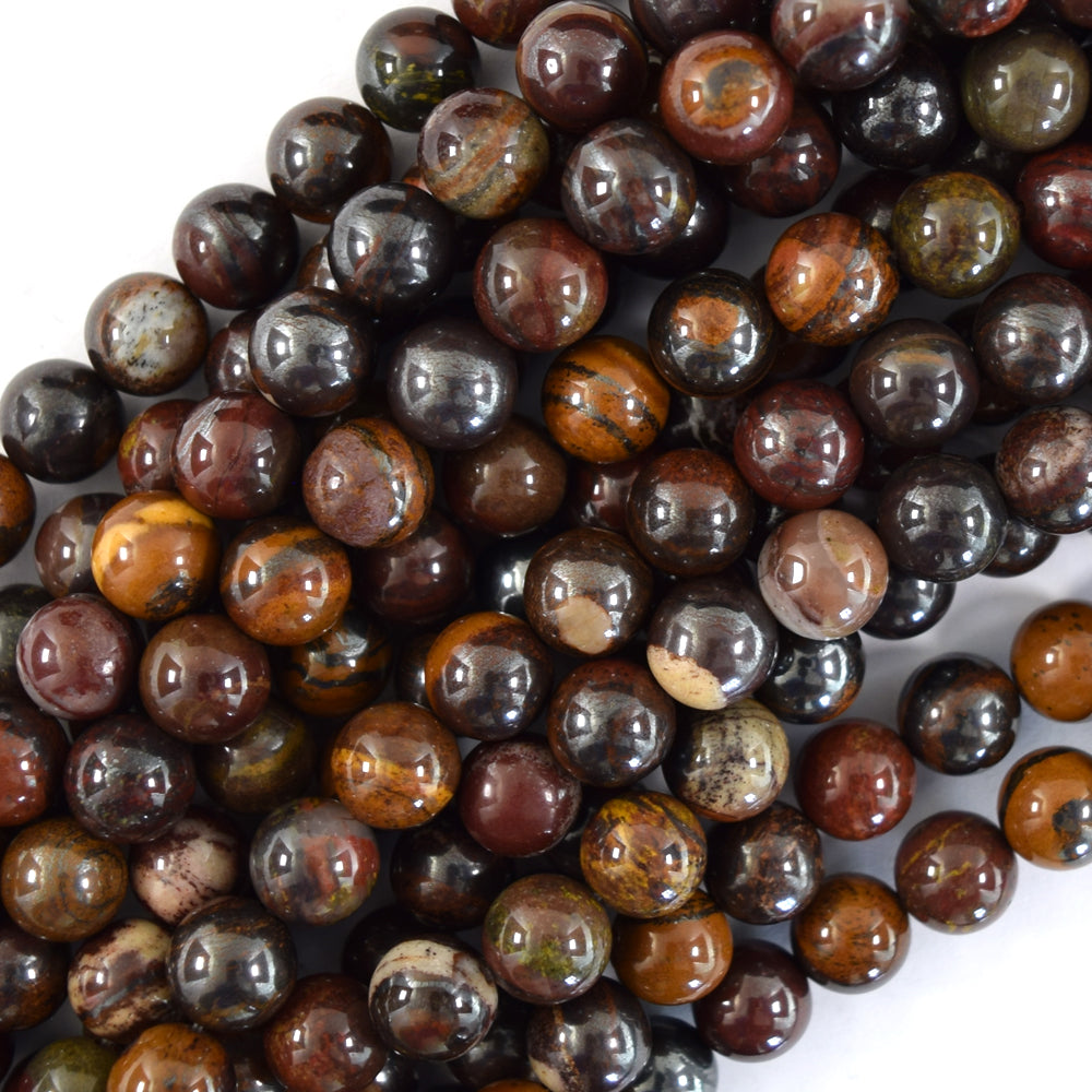 Natural Dark Red Brown Tiger Iron Round Beads Gemstone 15" Strand 6mm 8mm 10mm - Eagle Beadz