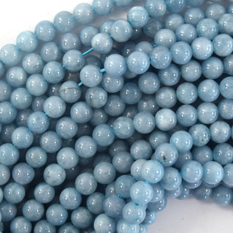 Natural Faceted Light Blue Aquamarine Round Beads 15.5" S2 6mm 8mm 10mm 12mm