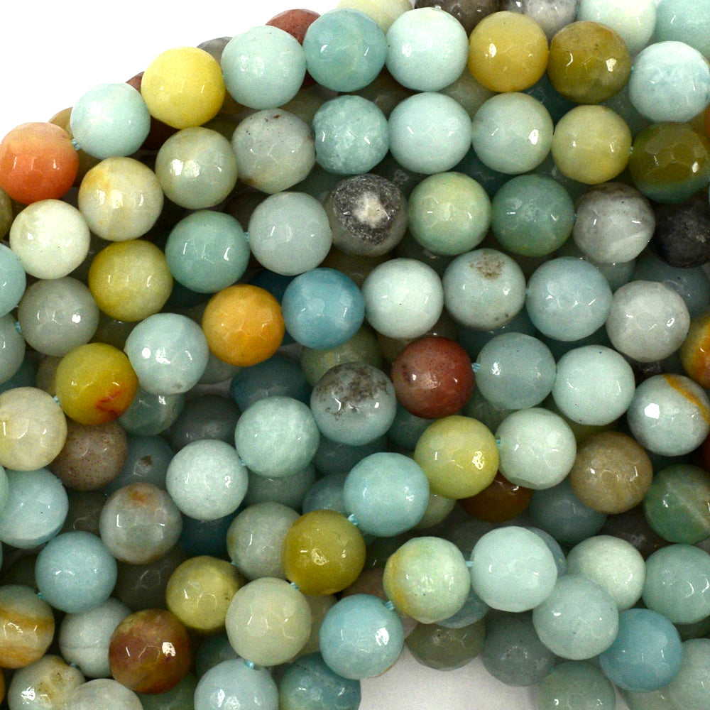 Natural Faceted Amazonite Round Beads 14.5" Strand 4mm 6mm 8mm 10mm 12mm