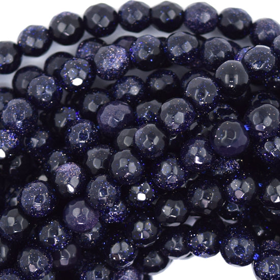 Faceted Blue Goldstone Round Beads Gemstone 14" Strand 4mm 6mm 8mm 10mm 12mm