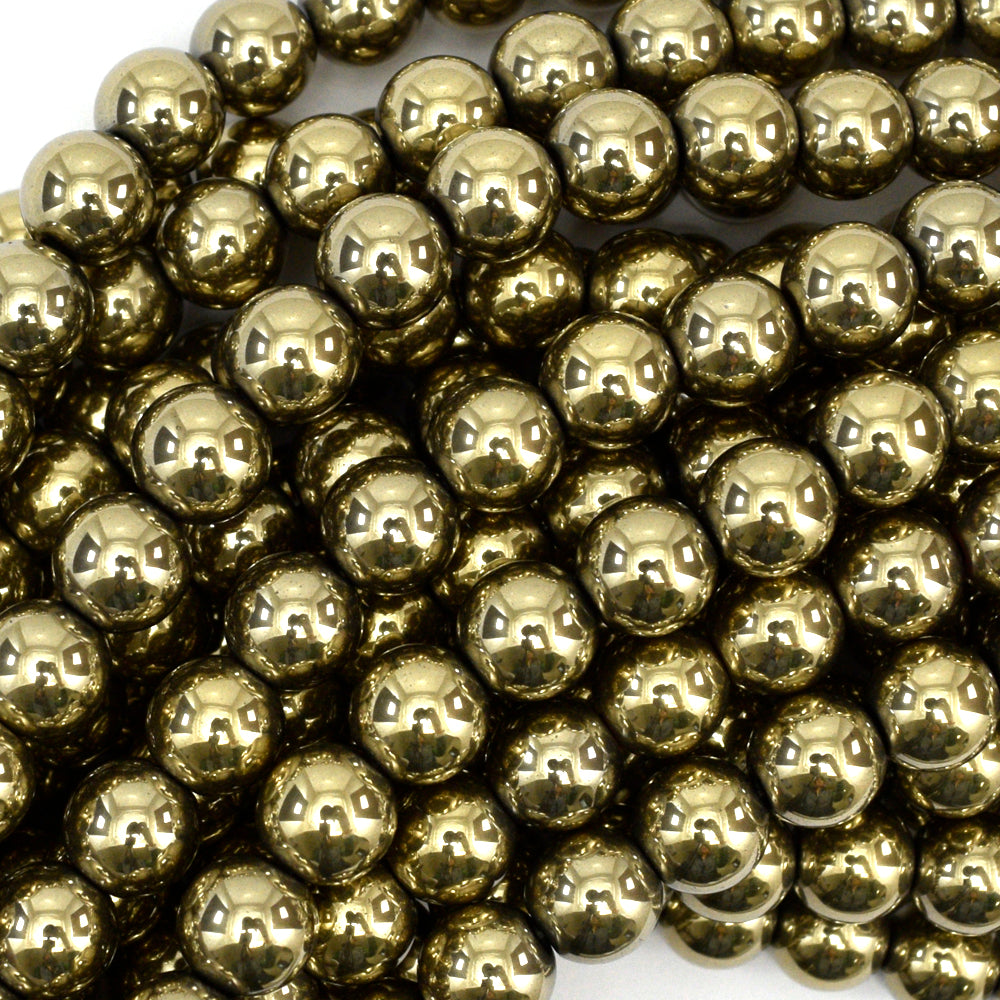 Pyrite Colored Hematite Round Beads Gemstone 15.5" Strand 4mm 6mm 8mm 10mm