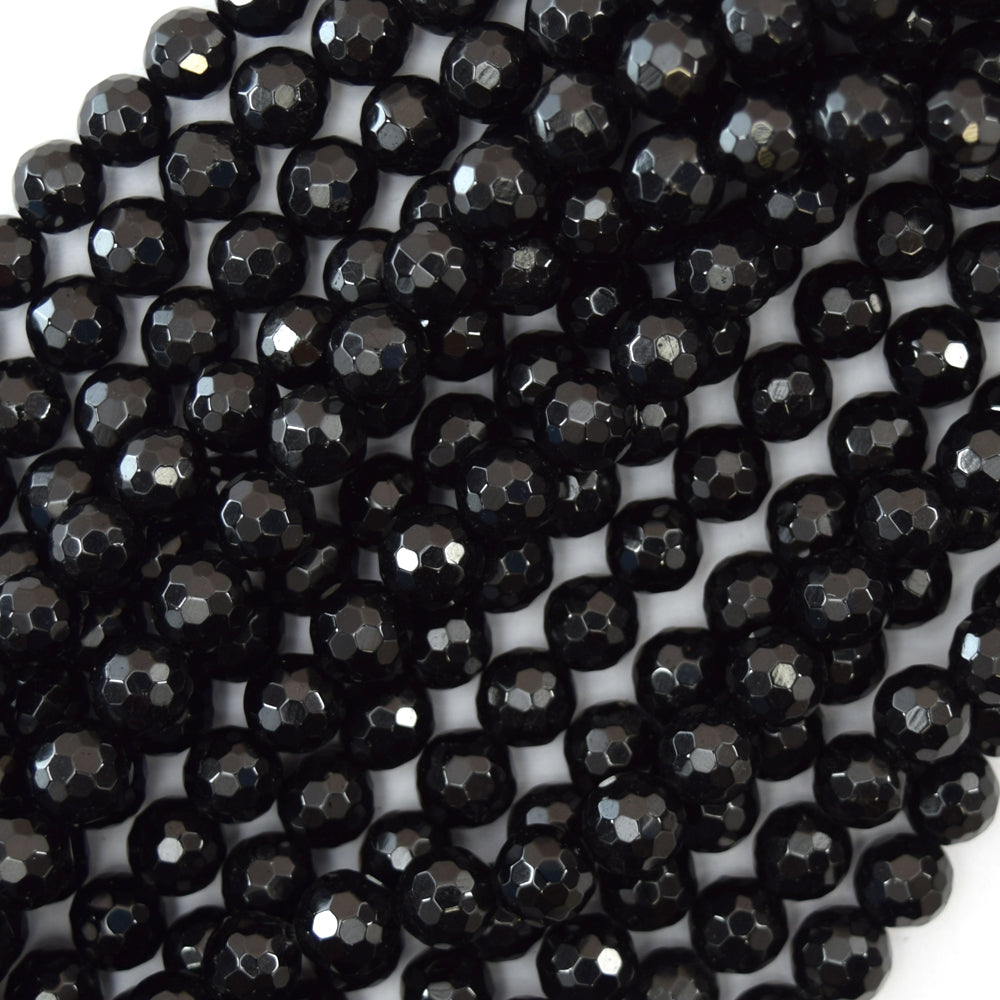 AA Natural Faceted Black Tourmaline Round Beads 15" Strand 3mm 4mm 6mm 8mm