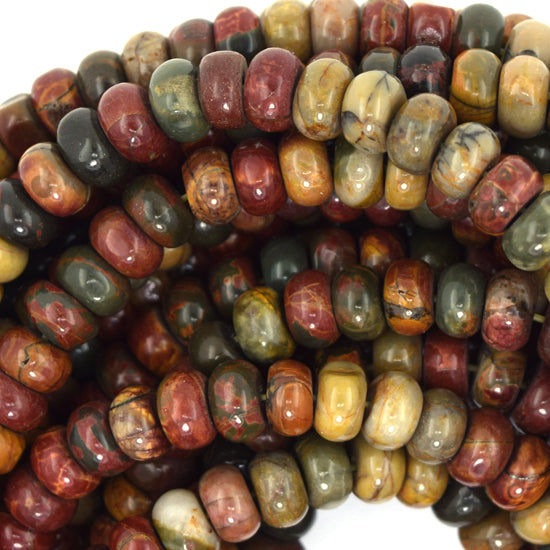 Natural Red Creek Picasso Jasper Rondelle Button Beads 15.5" Strand 4mm 6mm 8mm