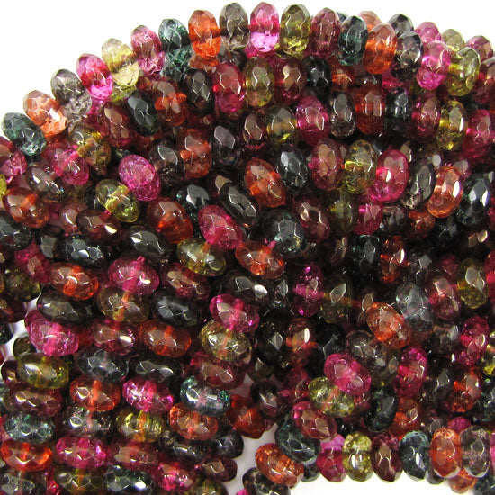 Faceted Watermelon Tourmaline Quartz Rondelle Beads 15" 4mm 6mm 8mm 10mm