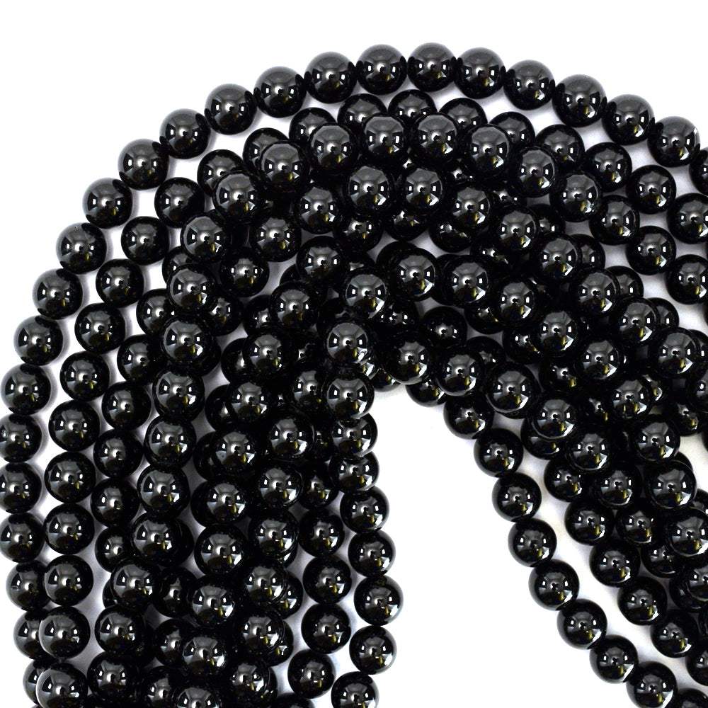 AA Natural Black Tourmaline Round Beads 15.5" Strand 4mm 6mm 8mm 10mm 12mm