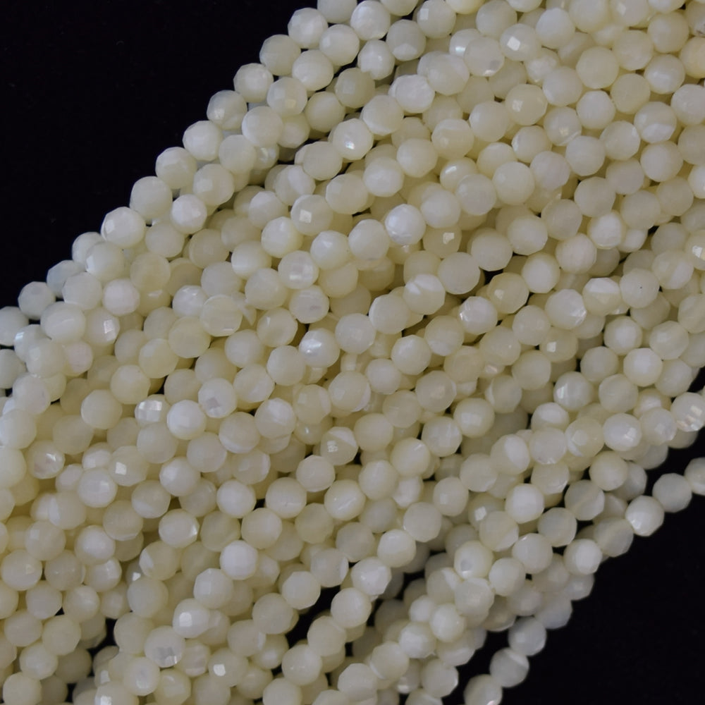 Faceted White Mother Of Pearl MOP Round Beads 15.5