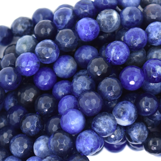 Natural Faceted Blue Sodalite Round Beads 14.5" Strand 4mm 6mm 8mm 10mm 12mm