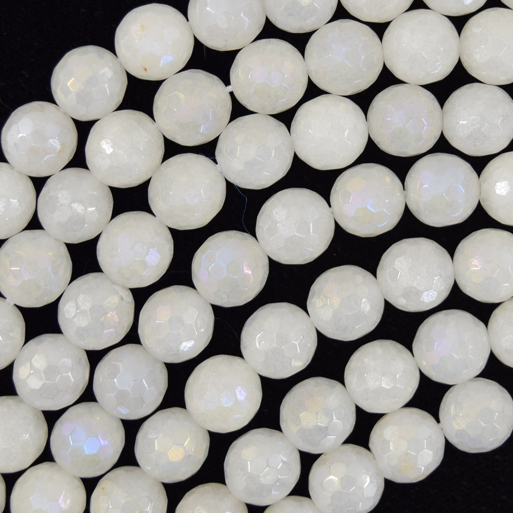 Mystic Titanium Faceted White Jade Round Beads 15.5" Strand 6mm 8mm 10mm