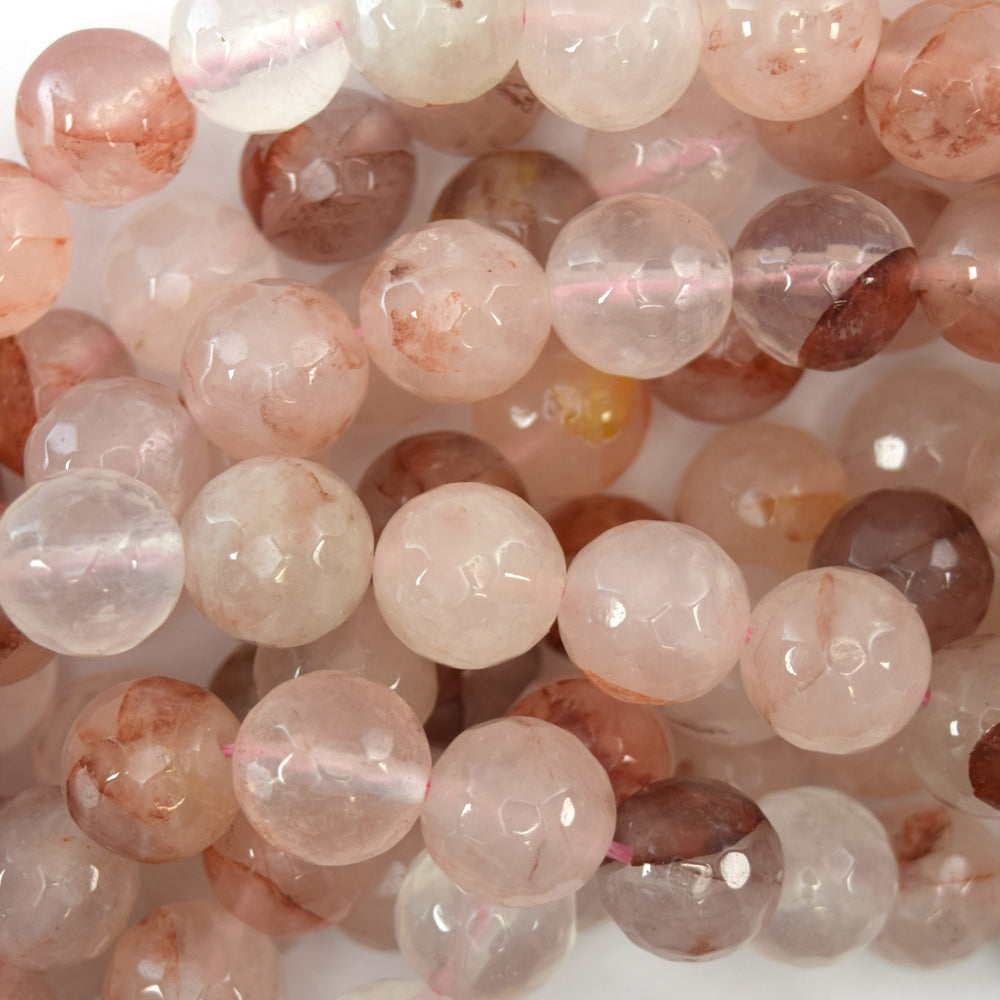 Natural Faceted Pink Red Hematoid Quartz Round Beads 15" Strand 6mm 8mm 10mm
