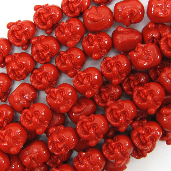 16mm synthetic coral carved buddha beads 12